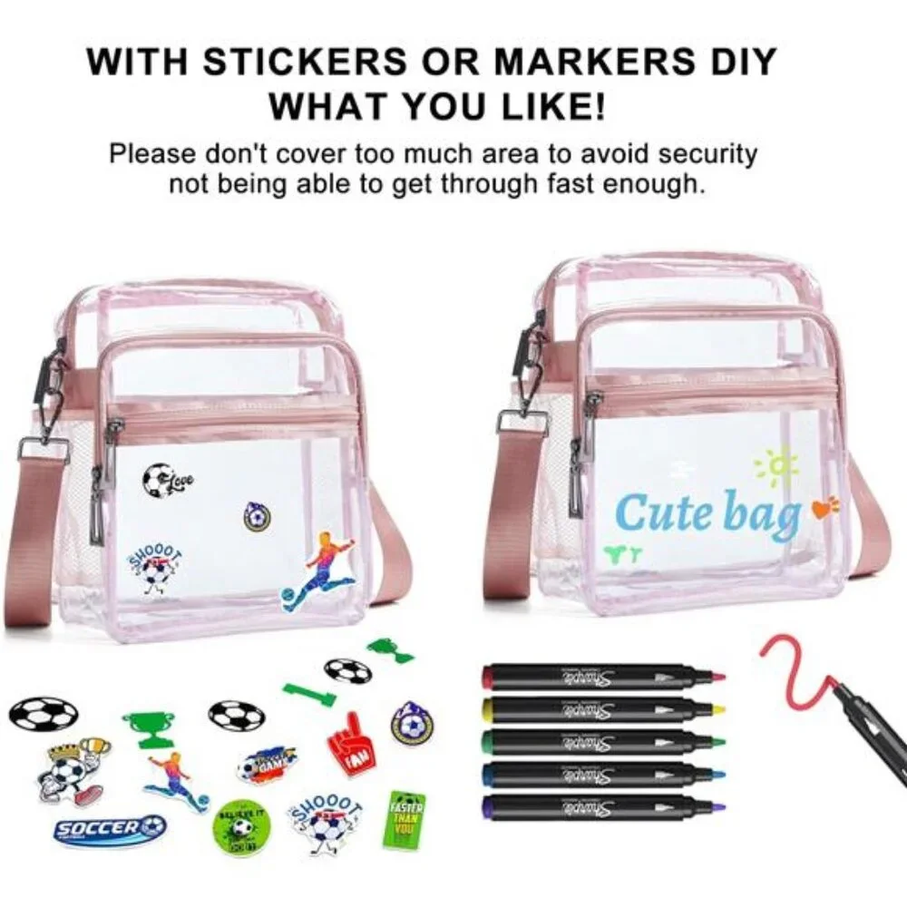 Clear Bag for Stadium Events 12x6x12 Clear Purse with 3-Zipper Pockets - Picture 5 of 7